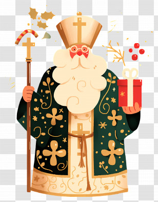 Saint Nicholas Day - Saint Nicholas With Gift And Staff Transparent PNG
