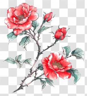 Chinese Rose Flowers - Beautiful Red Flowers Illustration Transparent PNG