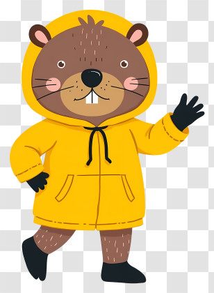 Cartoon Beaver - Beaver In Yellow Coat Cartoon Illustration Transparent PNG