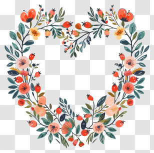 Heart Floral Wreath - Heart-Shaped Floral Art Design Transparent PNG