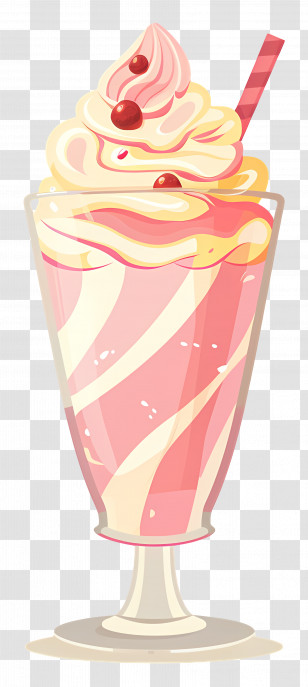 Strawberry Milkshake With Cream - Artistic Strawberry Milkshake With Cream Swirls Transparent PNG