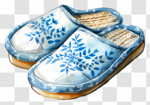 House Slippers - Blue Patterned Slippers Transparent PNG