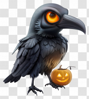 3d Raven - Cartoon Crow With Pumpkin Transparent PNG
