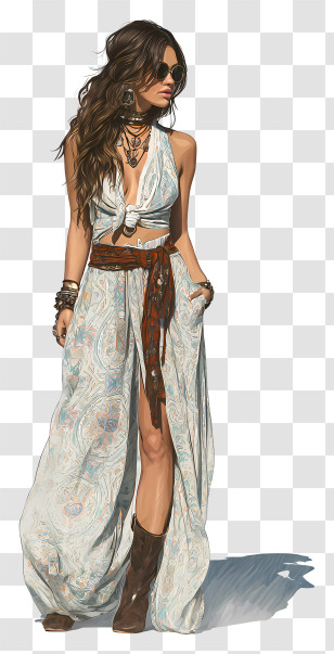 Bohemian Fashion - Fashionable Woman In Dress Transparent PNG