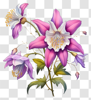 Bouquet - Purple And Pink Columbine Flowers Illustration Transparent PNG