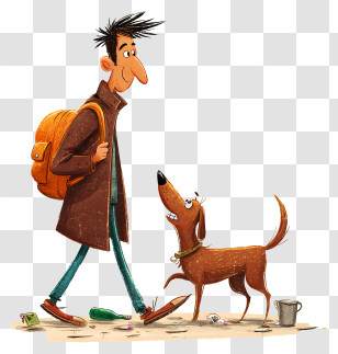 Loves Dogs - Cartoon Man Walking With Dog Transparent PNG