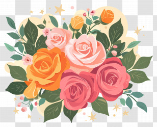 Rose Flower - Colorful Rose Bouquet Illustration Transparent PNG