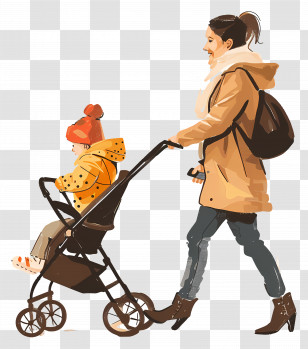 Woman Pushing Stroller - Mother Pushing Child In Stroller Illustration Transparent PNG