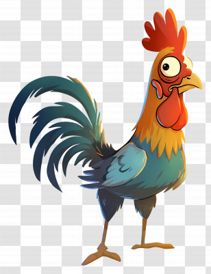 Cartoon Rooster - Funny Cartoon Rooster With Whimsical Style Transparent PNG