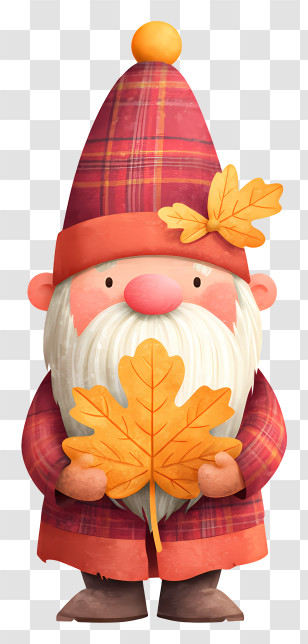 Autumn Gnome Holds Oak Leaf - Cute Gnome Holding Fall Leaf Transparent PNG