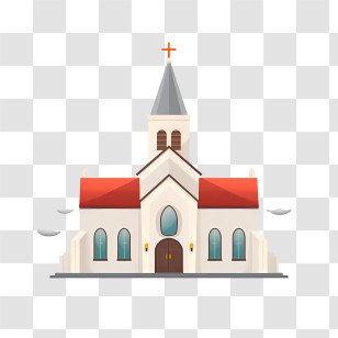 Church - Traditional Church Building With Red Roof Transparent PNG
