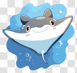 Cute Stingray - Cartoon Smiling Manta Ray Illustration Transparent PNG