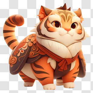 Kawaii Tiger - Armored Chubby Tiger Cat Mascot Transparent PNG