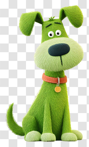 Green Cartoon Dog Sitting - Green Cartoon Dog With Collar Transparent PNG