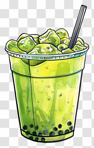 Matcha Bubble Tea - Green Bubble Tea In Cup With Straw Transparent PNG