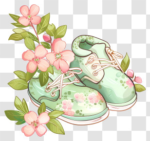 Baby Booties - Adorable Green Baby Shoes With Floral Design Transparent PNG