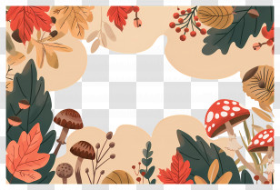 Autumn Background - Autumn-Themed Border With Leaves And Mushrooms Transparent PNG