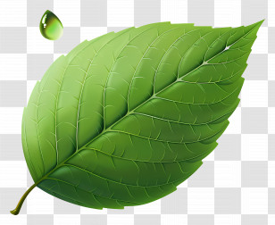 Single Leaf - Green Leaf With Water Droplet Design Transparent PNG