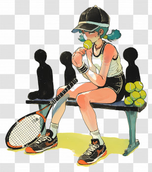 Female Tennis Player - Tennis Player Resting On Bench Transparent PNG