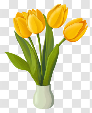 White Vase - Yellow Tulips In A Vase Transparent PNG