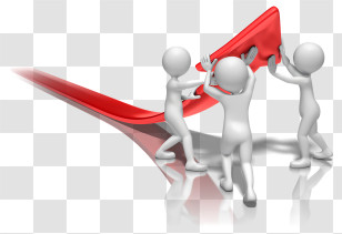 Stick Figure - 3D Figures Working Together To Lift A Red Arrow Transparent PNG