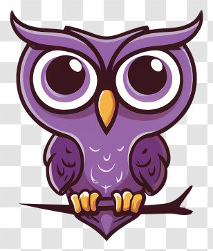 Purple Owl - Purple Cartoon Owl On Branch Transparent PNG