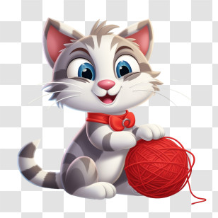 Cat Playing Yarn Ball - Cute Cartoon Cat Playing With Yarn Ball Transparent PNG