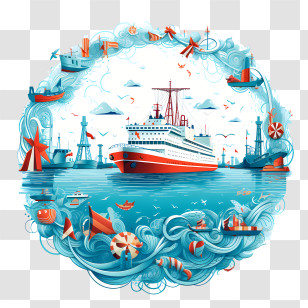 World Maritime Day - Cruise Ship In The Ocean With Boats Transparent PNG