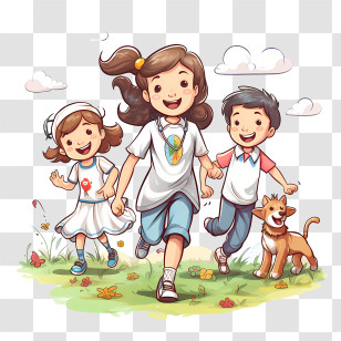 Child Health Day - Children Running With A Dog Transparent PNG