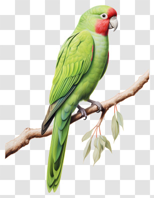 Bird - Green Parrot On A Branch Illustration Transparent PNG