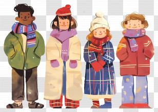 Cartoon People - Group Of People In Winter Clothing Transparent PNG