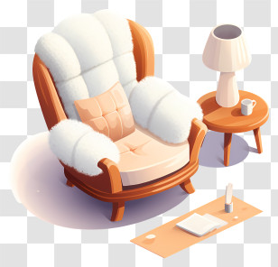 Chair - Comfortable White Armchair With Side Table And Lamp Transparent PNG