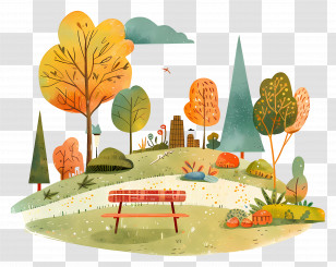 Park - Scenic Park With Bench Transparent PNG