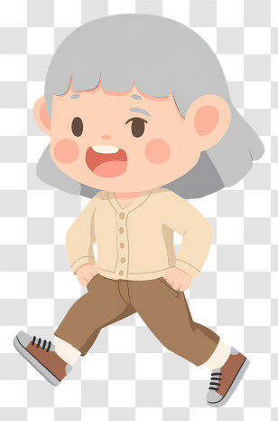 Running Man - Cute Cartoon Character With Gray Hair Transparent PNG