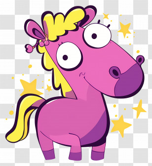 Cartoon Horse - Purple Cartoon Horse With Stars Transparent PNG