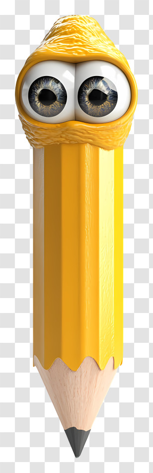 Cartoon Pencil - Yellow Cartoon Pencil With Eyes Transparent PNG