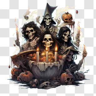 Halloween Party - Spooky Skeletons With Candles For Halloween Design Transparent PNG