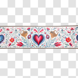 Heart Border - Decorative Pattern With Hearts And Flowers Transparent PNG