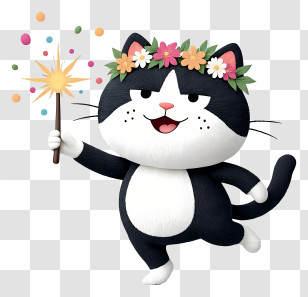 Cat Mascot Enjoying Summer - Flower-Crown Party Cat Transparent PNG