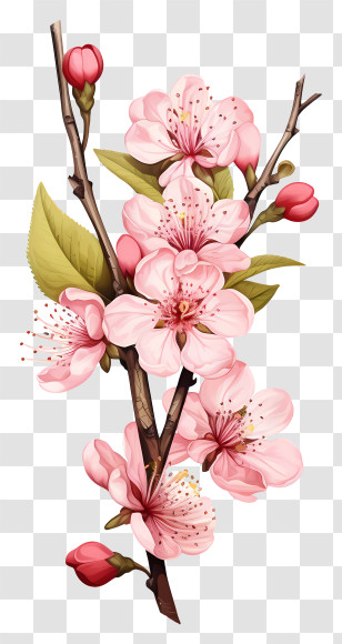 Doodle Style Cherry Branch Blossom - Beautiful Pink Cherry Blossoms Branch Transparent PNG