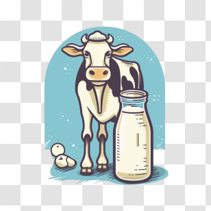 Milk - Cow With Milk Bottle Transparent PNG