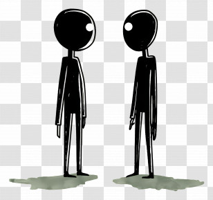 Stick Figure Meeting - Two Black Stick Figures Cartoon Art Transparent PNG