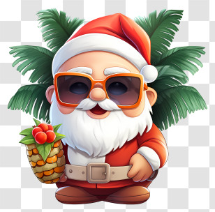 Christmas Elements - Tropical Santa Claus Celebrating Summer Transparent PNG