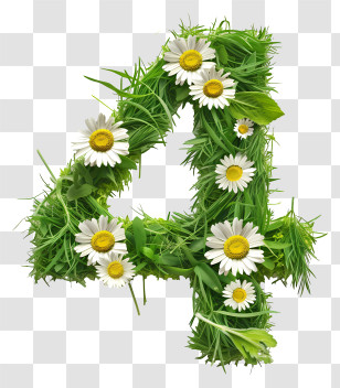 Number 4 Flowers - Number Four With Grass And Flowers Transparent PNG