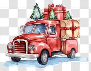 Vintage Truck - Decorative Red Truck Carrying Christmas Gifts Transparent PNG