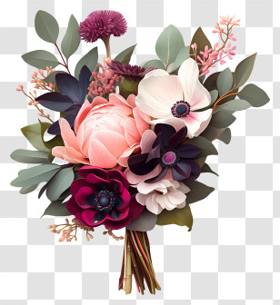 Flower Bouquet Art - Pastel Flower Bouquet With Ribbon Transparent PNG