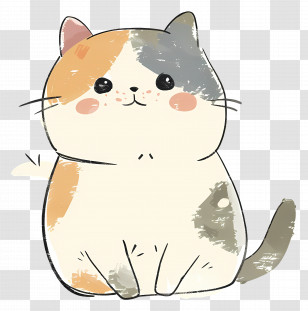 Doodle Cat - Cute Cartoon Calico Cat Illustration Transparent PNG