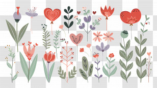 Flowers And Plants - Whimsical Floral And Plant Motifs In A Playful Pattern Transparent PNG