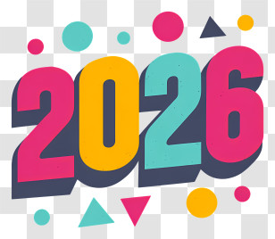 2026 Text - Colorful 2026 Party Numbers Transparent PNG
