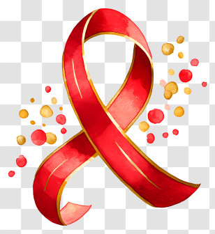 Red Ribbon - Red Awareness Ribbon With Gold Accents Transparent PNG